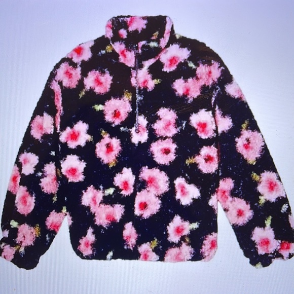 Sandy Liang x Target Floral Black Teddy Sherpa Half Zip Jacket - Picture 6 of 12